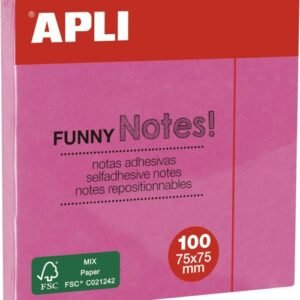 Bloc 100 notas adhesivas 75x75mm rosas Apli