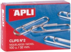 Caixa 100 clips niquelats 32mm nº2 Apli