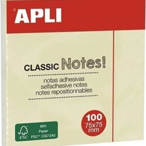 Pack 12 tacs de notes adhesives 75x75mm Apli groc