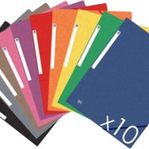 Paq/10 carpeta de cartró A4+ amb gomes i solapes colors assortits