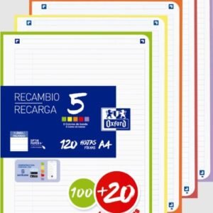 Recanvi 5 multicolor A4 100+20 fulls 90g 4 taladres 1 horitzontal amb 5 colors de banda vius