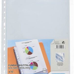 Paq/10 fundes portadocuments foli multitaladre polipropilè 70 micres cristall