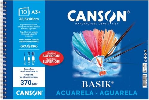 Bloc de dibuix espiral Basik aquarel·la i tempera A3+ 370g Canson Bloc de dibuix espiral Basik aquarel·la i tempera A3+ 370g Canson